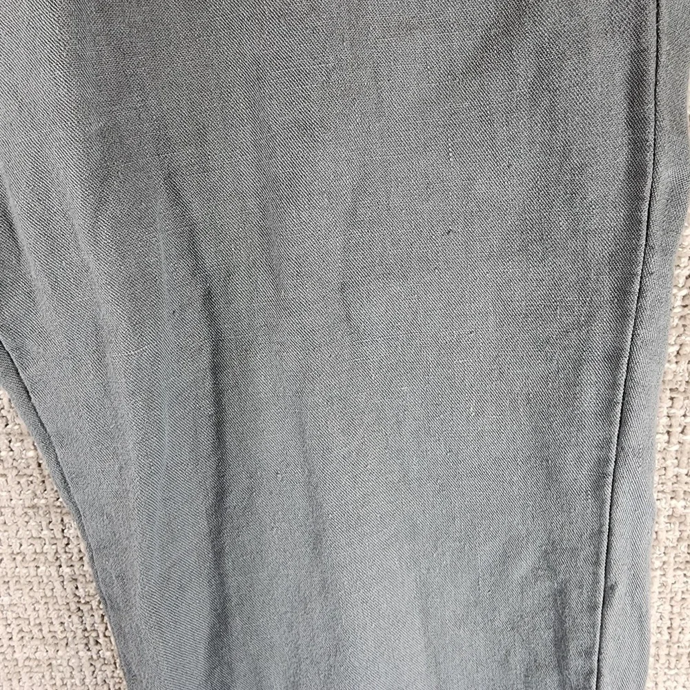 Far Afield UK 100% Heavy Linen Pants Mens Size 3/L Green Blue Pleated Zip 35x28